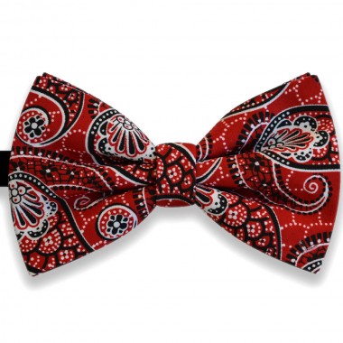 Papion rosu, butterfly, model paisley floral in alb si negru